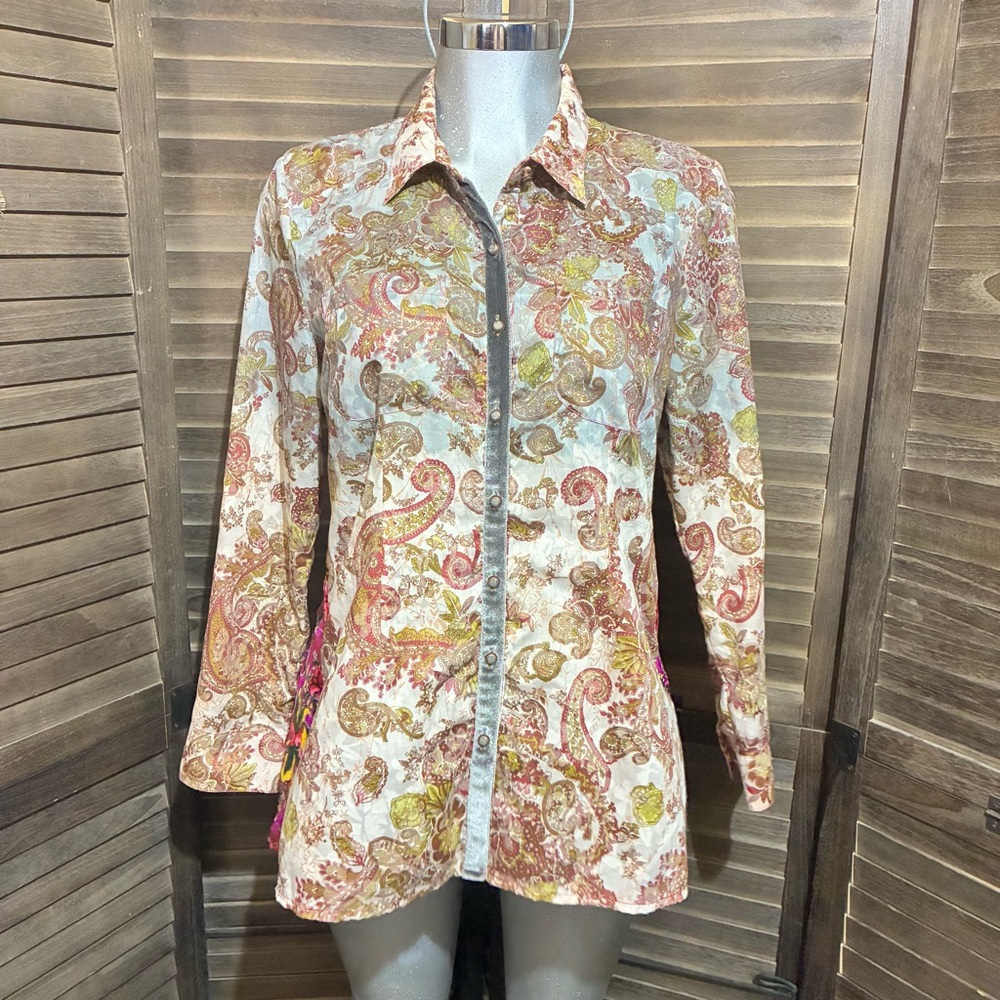 Altar’d State Burnout Velvet Shirt Sz Medium Floral/Paisley Fairy Goth Boho-Chic - Picture 11 of 11
